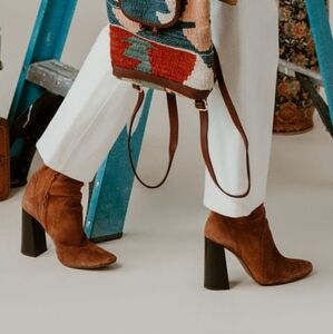 Zara Suede Block Heel Bootie Brown 39/8.5 bohemian western ranch coastal cowgirl